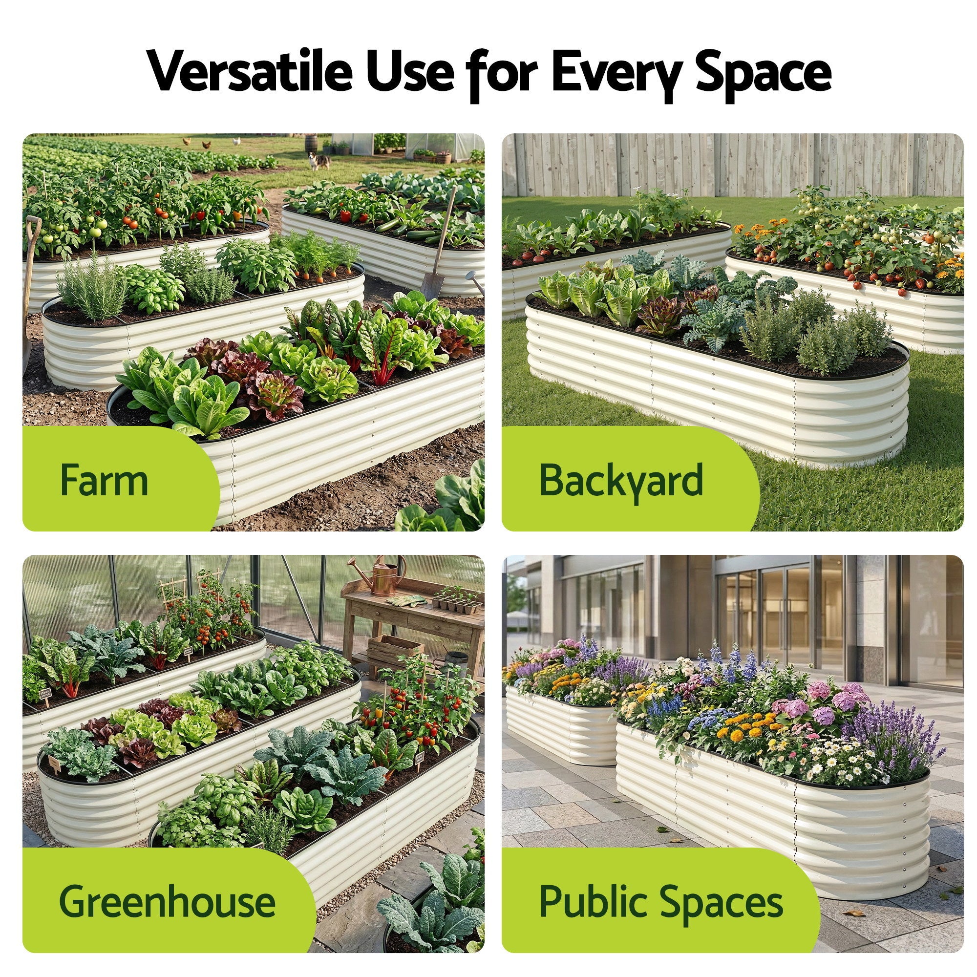 Green Fingers Oval Raised Garden Bed Galvanised Planter Box Rust Resistant 240x60x45cm White-Home & Garden > Garden Beds > Garden Beds & Planters-PEROZ Accessories