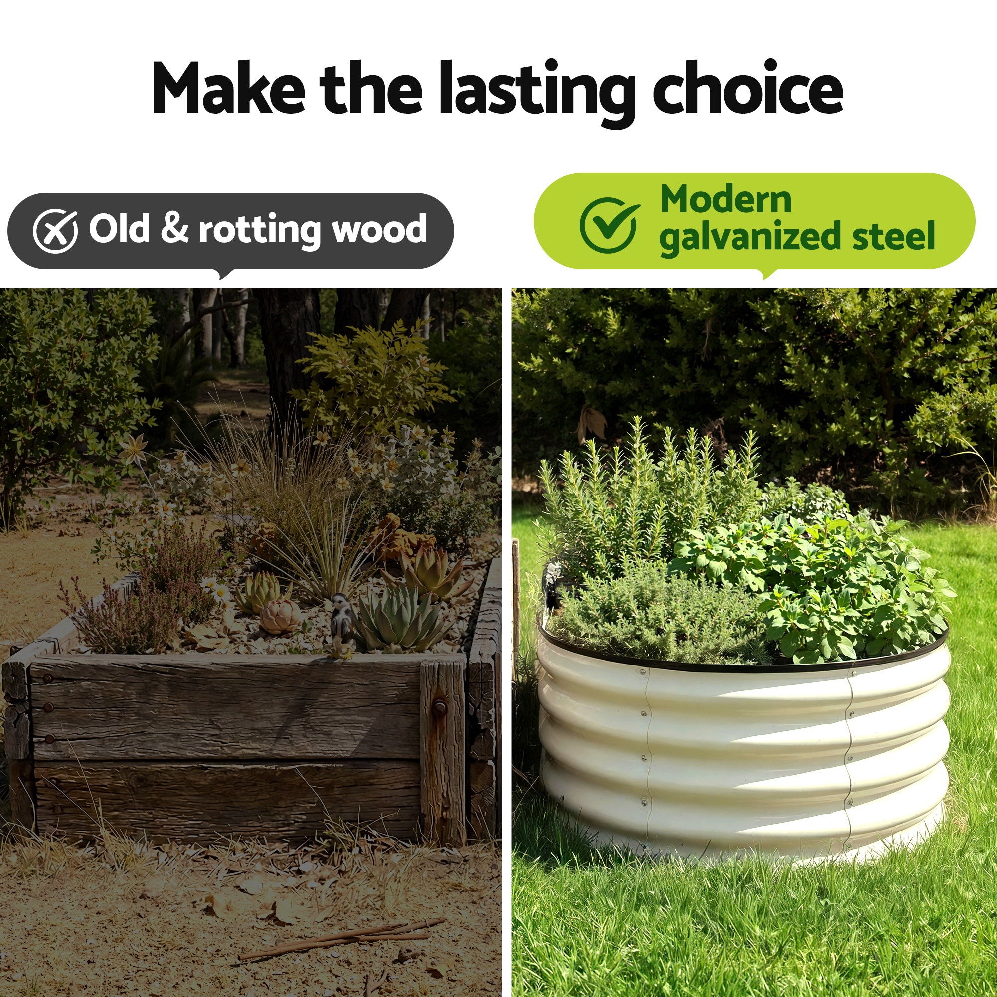 Green Fingers Oval Raised Garden Bed Galvanised Planter Box Rust Resistant 240x60x45cm White-Home & Garden > Garden Beds > Garden Beds & Planters-PEROZ Accessories