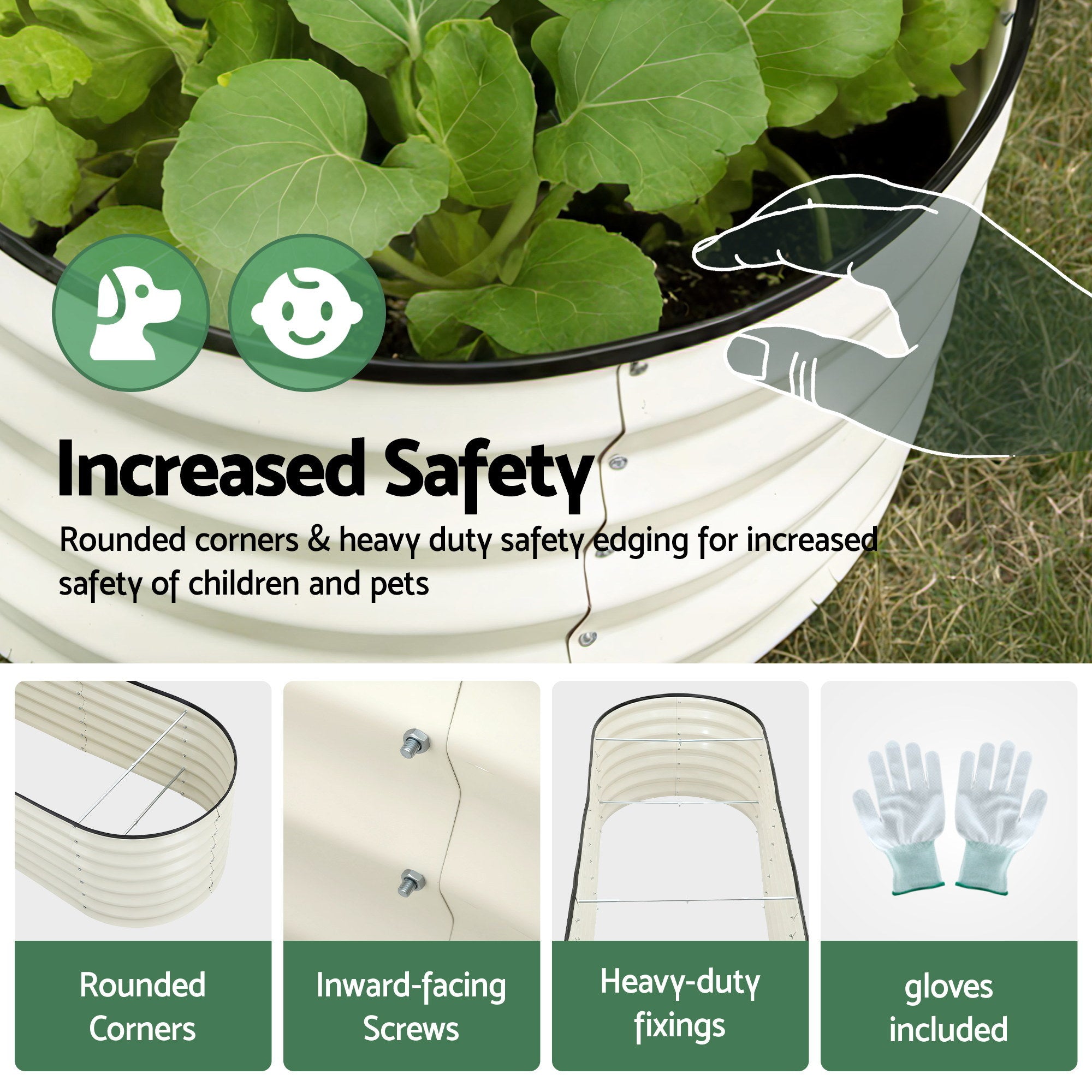 Green Fingers Oval Raised Garden Bed Galvanised Planter Box Rust Resistant 240x60x45cm White-Home & Garden > Garden Beds > Garden Beds & Planters-PEROZ Accessories