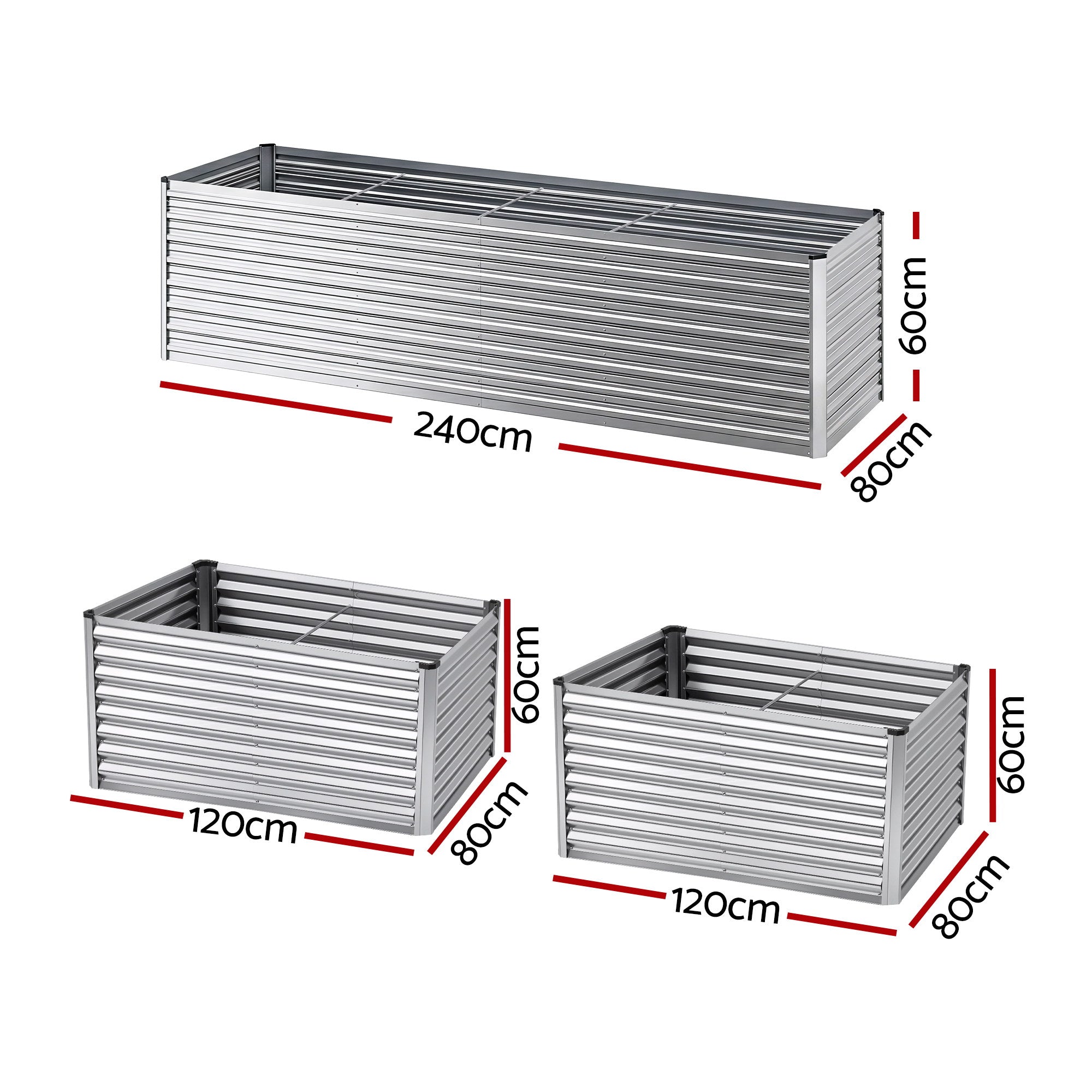 Green Fingers Raised Garden Bed 2 in 1 Modular Galvanised Planter Box Rust Resistant 240x80x60cm-Home & Garden > Garden Beds > Garden Beds & Planters-PEROZ Accessories
