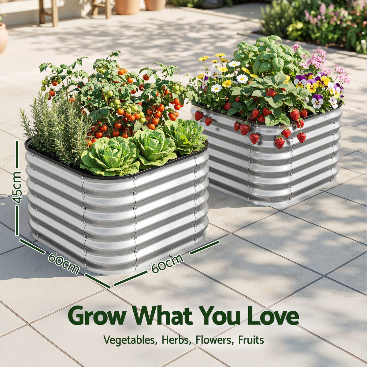 Green Fingers Galvanized Raised Garden Bed 2 Pack Metal Planter 60x60x45cm-Home & Garden > Garden Beds > Garden Beds & Planters-PEROZ Accessories