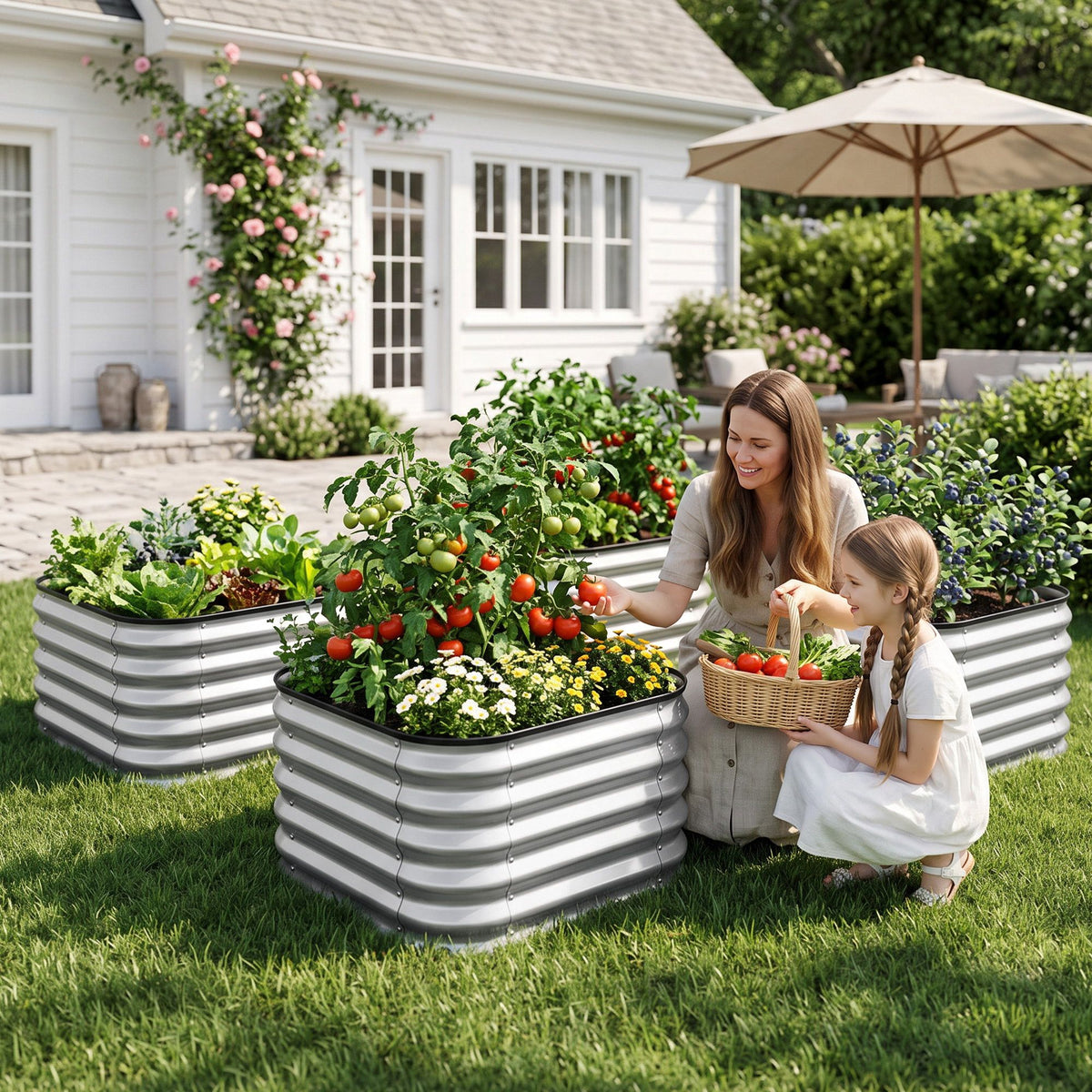 Green Fingers Galvanized Raised Garden Bed 2 Pack Metal Planter 60x60x45cm-Home & Garden > Garden Beds > Garden Beds & Planters-PEROZ Accessories