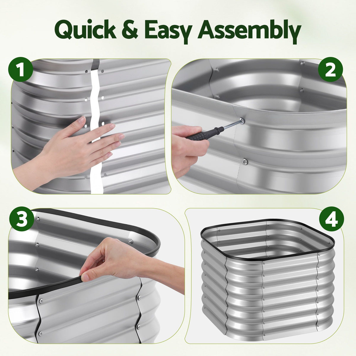 Green Fingers Galvanized Raised Garden Bed 2 Pack Metal Planter 60x60x45cm-Home & Garden > Garden Beds > Garden Beds & Planters-PEROZ Accessories