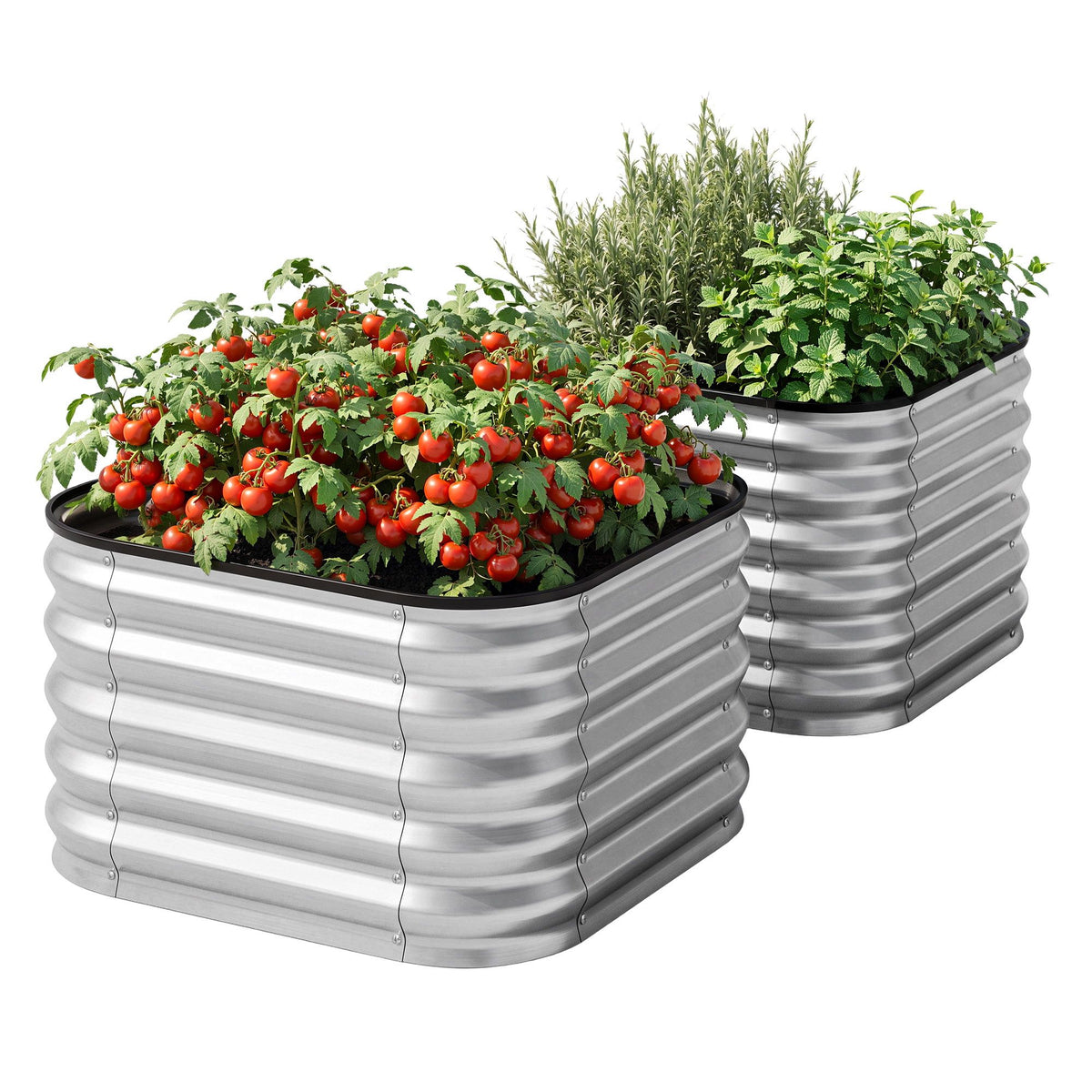 Green Fingers Galvanized Raised Garden Bed 2 Pack Metal Planter 60x60x45cm-Home & Garden > Garden Beds > Garden Beds & Planters-PEROZ Accessories