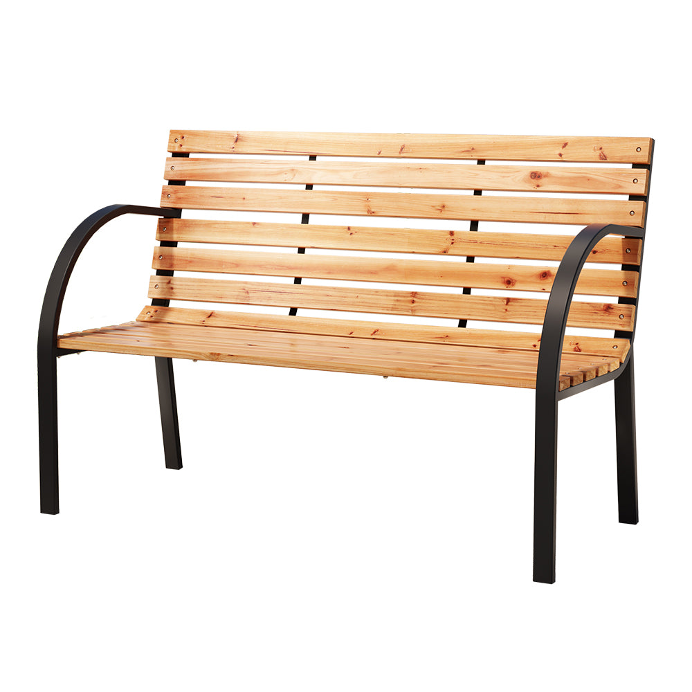 Gardeon Outdoor Garden Bench Seat 120cm Wooden Steel 2 Seater Patio Furniture Natural-Outdoor Benches-PEROZ Accessories