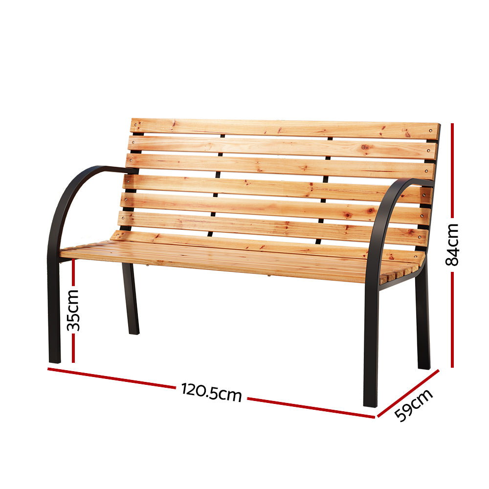 Gardeon Outdoor Garden Bench Seat 120cm Wooden Steel 2 Seater Patio Furniture Natural-Outdoor Benches-PEROZ Accessories