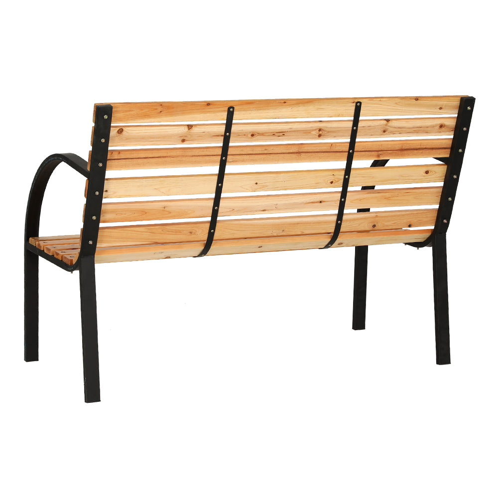 Gardeon Outdoor Garden Bench Seat 120cm Wooden Steel 2 Seater Patio Furniture Natural-Outdoor Benches-PEROZ Accessories