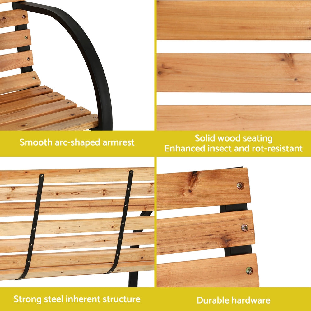 Gardeon Outdoor Garden Bench Seat 120cm Wooden Steel 2 Seater Patio Furniture Natural-Outdoor Benches-PEROZ Accessories