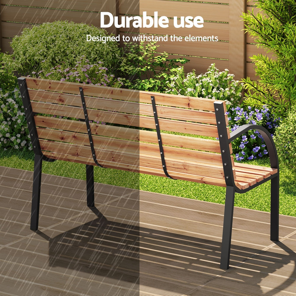 Gardeon Outdoor Garden Bench Seat 120cm Wooden Steel 2 Seater Patio Furniture Natural-Outdoor Benches-PEROZ Accessories