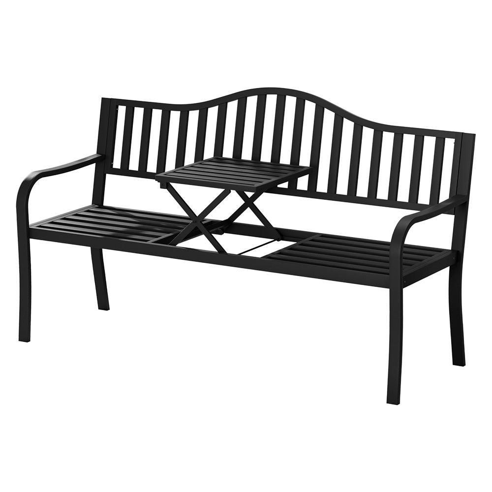 Gardeon Outdoor Garden Bench Seat Loveseat Steel Foldable Table Patio Furniture Black-Outdoor Benches-PEROZ Accessories
