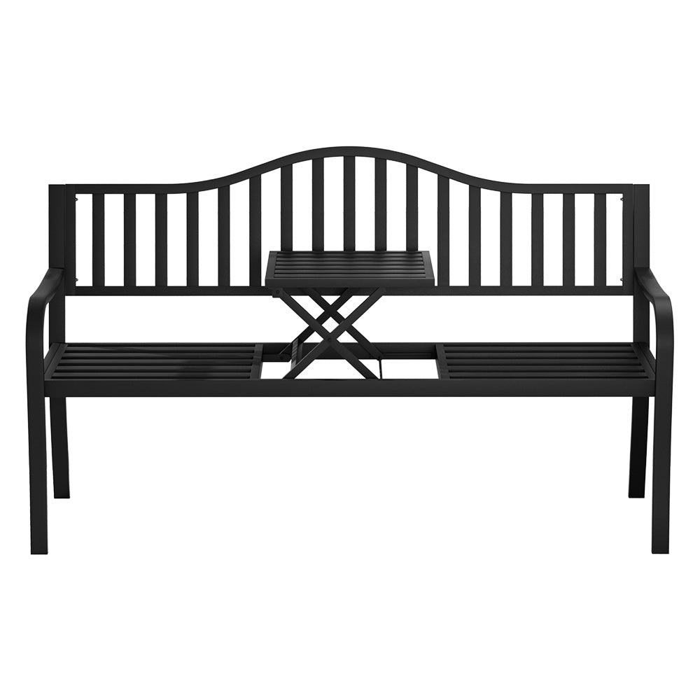 Gardeon Outdoor Garden Bench Seat Loveseat Steel Foldable Table Patio Furniture Black-Outdoor Benches-PEROZ Accessories
