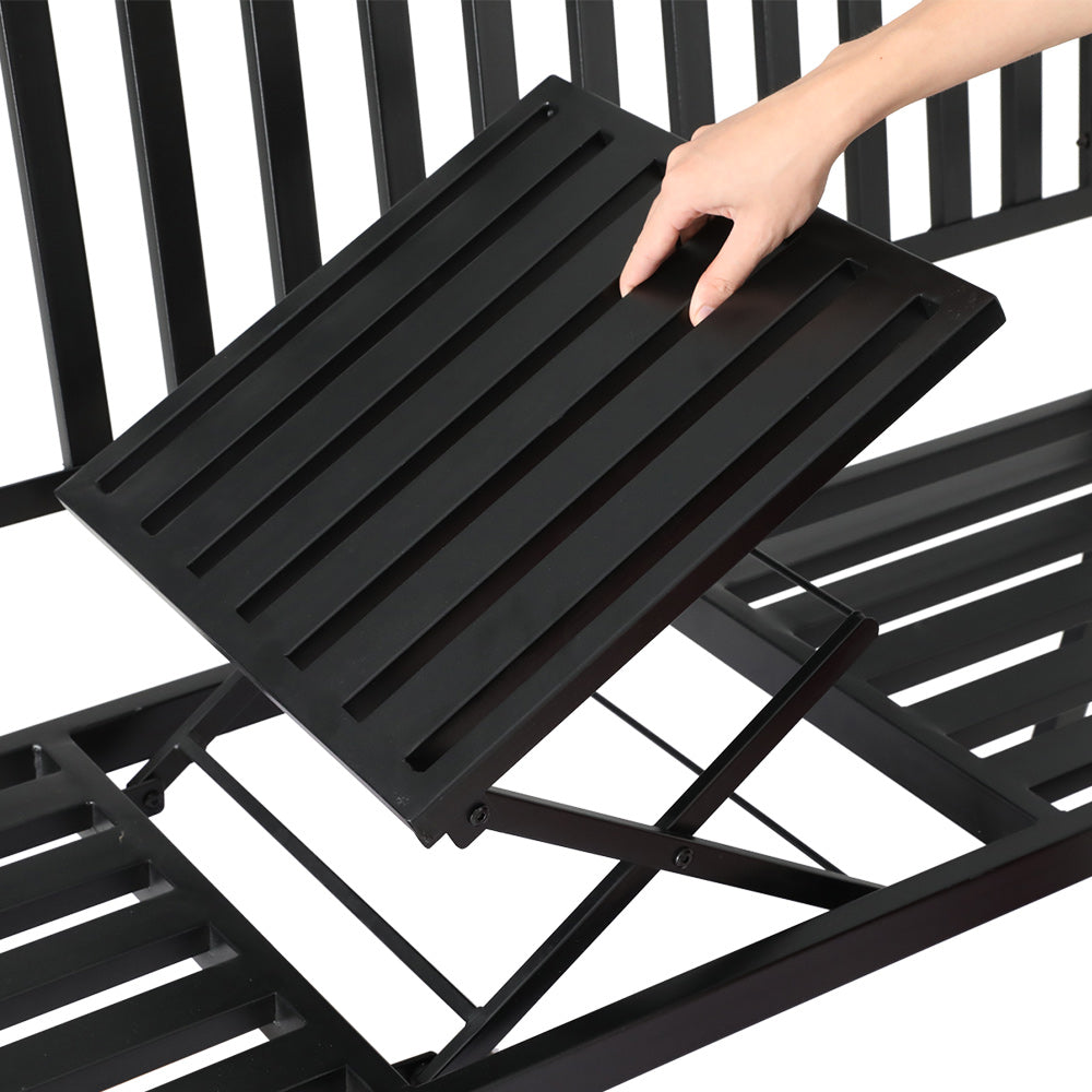 Gardeon Outdoor Garden Bench Seat Loveseat Steel Foldable Table Patio Furniture Black-Outdoor Benches-PEROZ Accessories