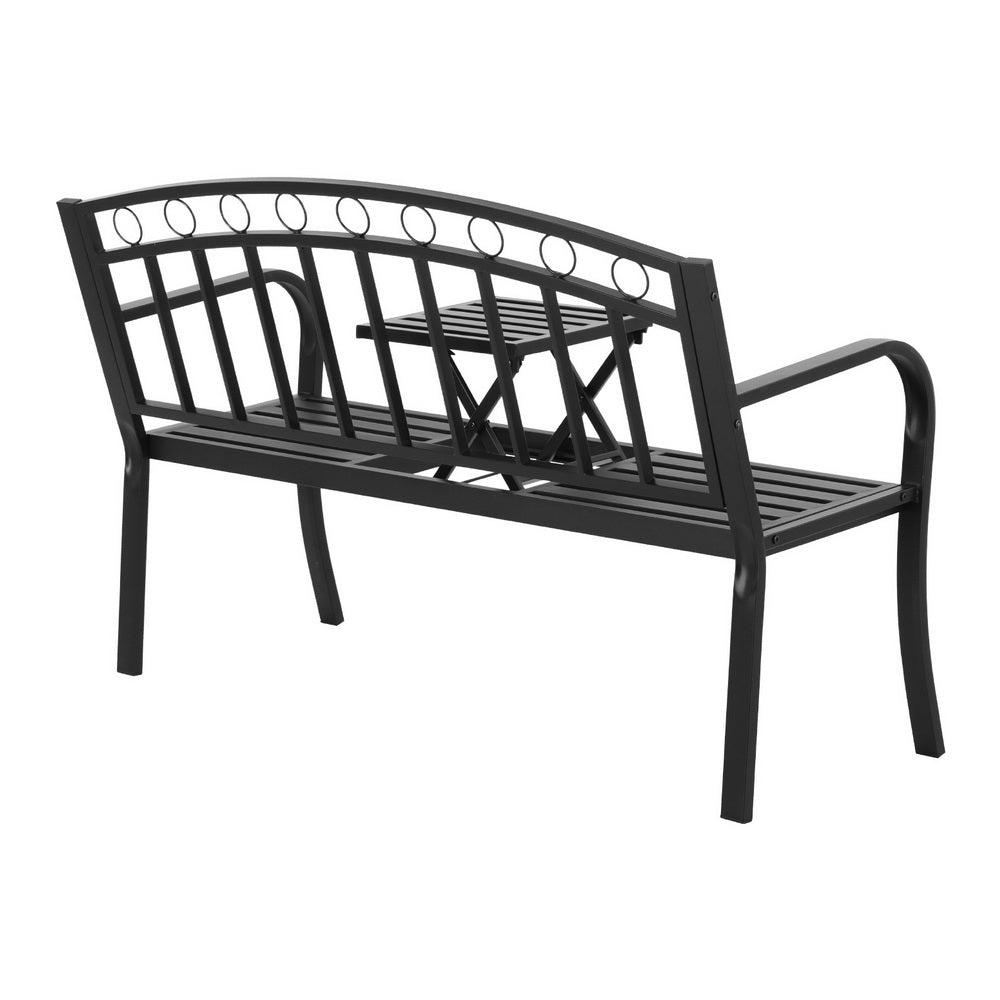 Gardeon Outdoor Garden Bench Seat Loveseat Steel Foldable Table Patio Furniture Black-Furniture > Outdoor > Outdoor Benches-PEROZ Accessories