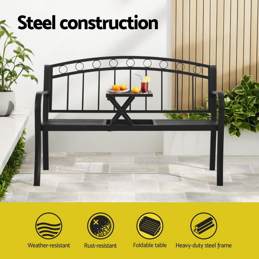 Gardeon Outdoor Garden Bench Seat Loveseat Steel Foldable Table Patio Furniture Black-Furniture > Outdoor > Outdoor Benches-PEROZ Accessories