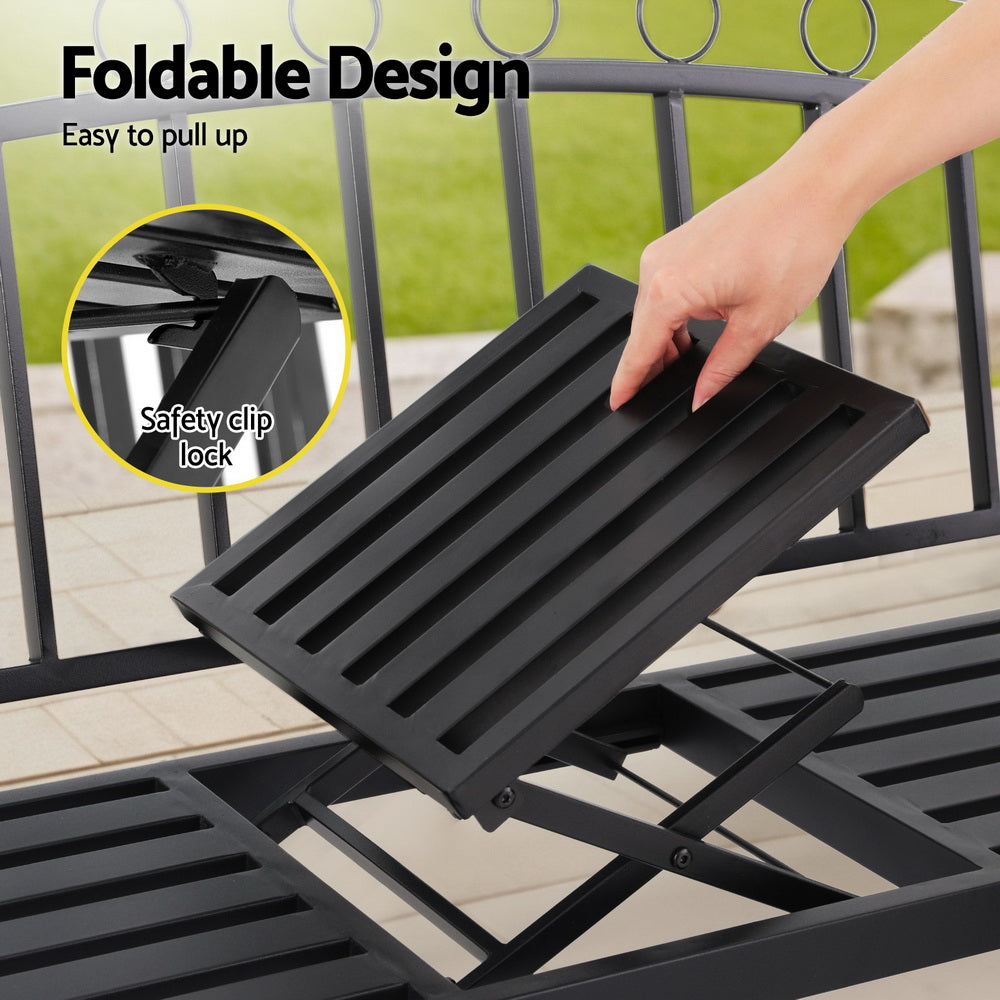 Gardeon Outdoor Garden Bench Seat Loveseat Steel Foldable Table Patio Furniture Black-Furniture > Outdoor > Outdoor Benches-PEROZ Accessories