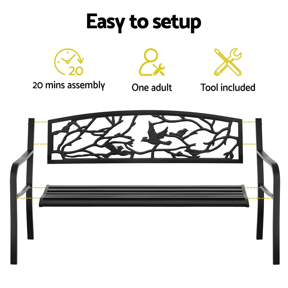 Gardeon Outdoor Bench Seat Garden Steel Outdoor Furniture 3 Seater Park Black-Furniture > Outdoor > Outdoor Benches-PEROZ Accessories