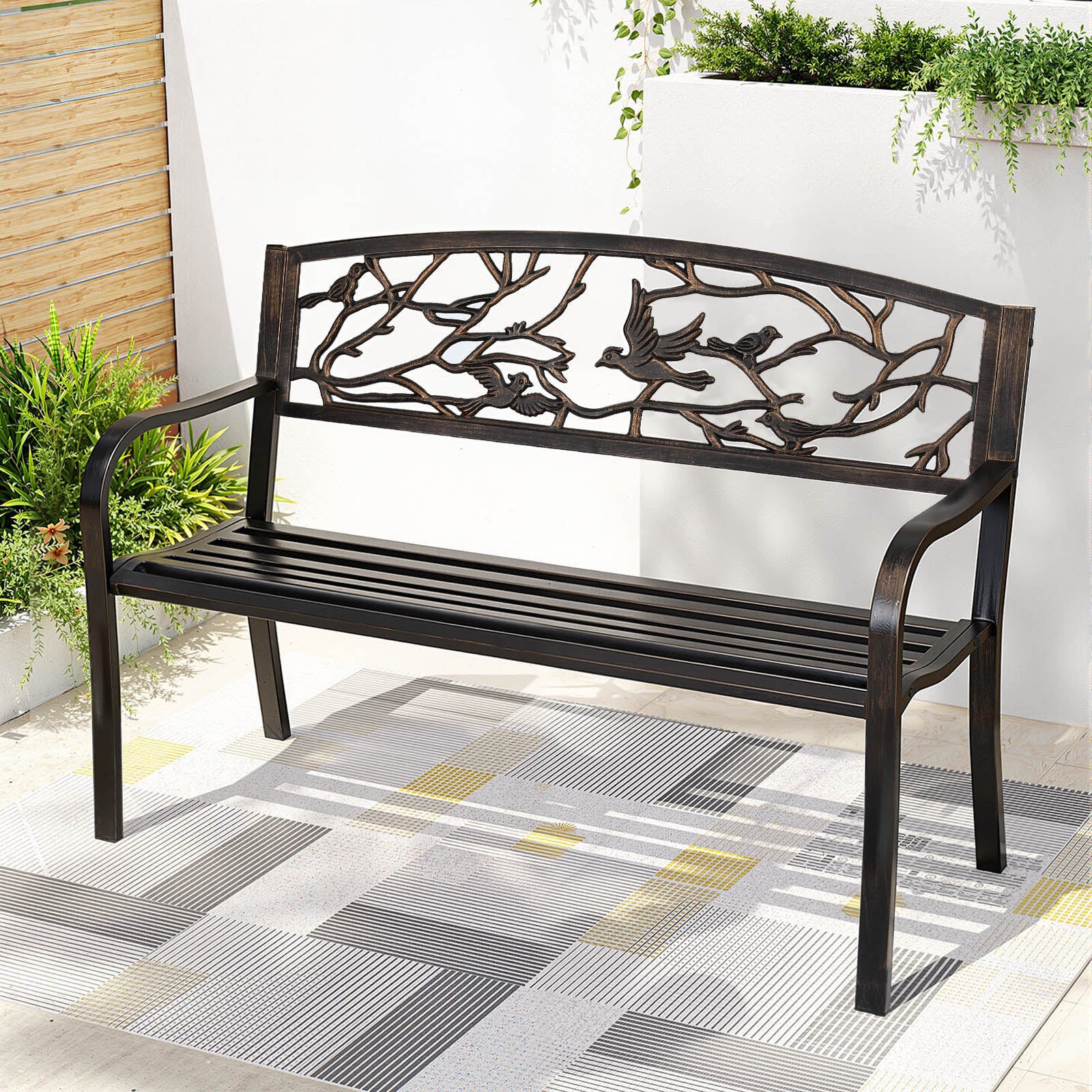 Gardeon Outdoor Bench Seat Garden Steel Outdoor Furniture 3 Seater Park Bronze-Furniture > Outdoor > Outdoor Benches-PEROZ Accessories