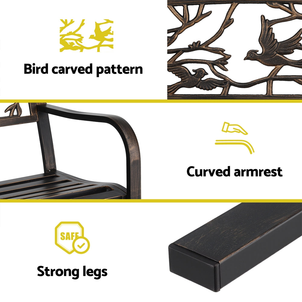 Gardeon Outdoor Bench Seat Garden Steel Outdoor Furniture 3 Seater Park Bronze-Furniture > Outdoor > Outdoor Benches-PEROZ Accessories