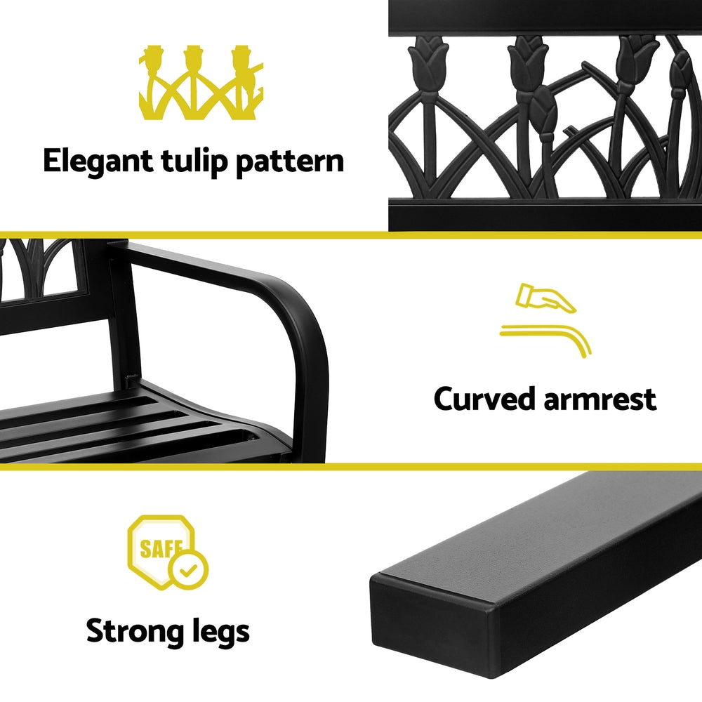 Gardeon Outdoor Garden Bench Seat Outdoor Furniture Steel 2 Seater Park Black-Furniture > Outdoor > Outdoor Benches-PEROZ Accessories