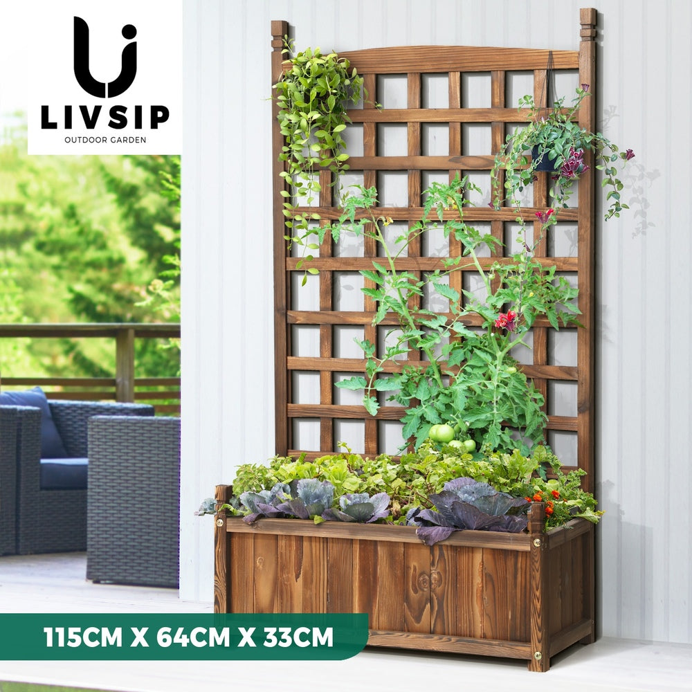 Livsip Wooden Garden Bed with Trellis 64 x 28.5 x 115cm Raised Garden Bed Standing Flower Vegetable Planter-Garden Bed-PEROZ Accessories