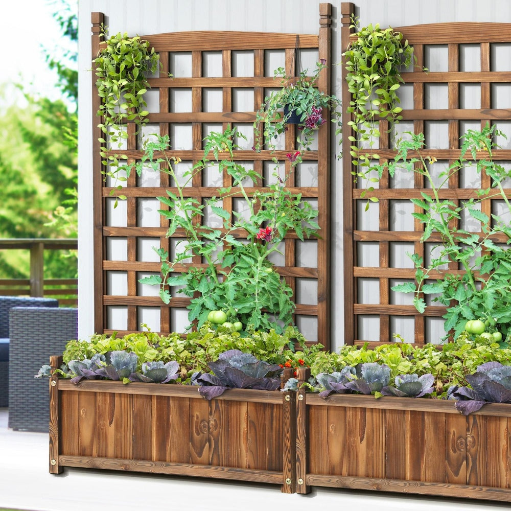 Livsip 2pc Wooden Garden Bed with Trellis 64 x 28.5 x 115cm Raised Garden Bed Standing Flower Vegetable Planter-Garden Beds-PEROZ Accessories