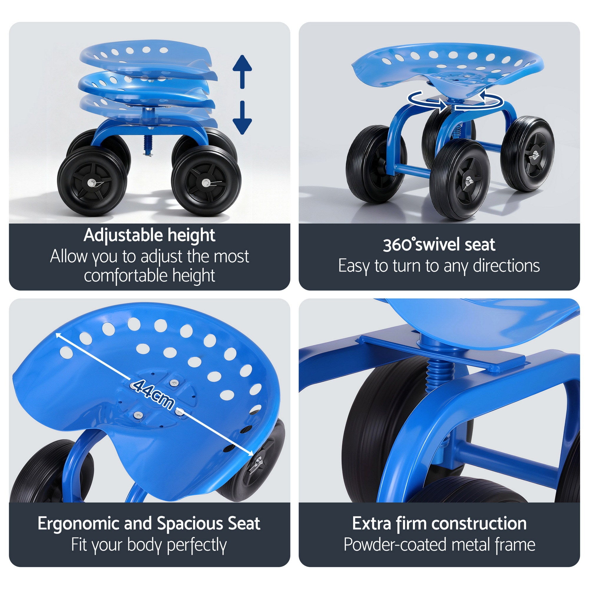 Gardeon Garden Seat 360 Swivel Rolling Adjustable Height Work Scooter Cart Wheels Heavy Duty 150kg-Baby & Kids > Kid&