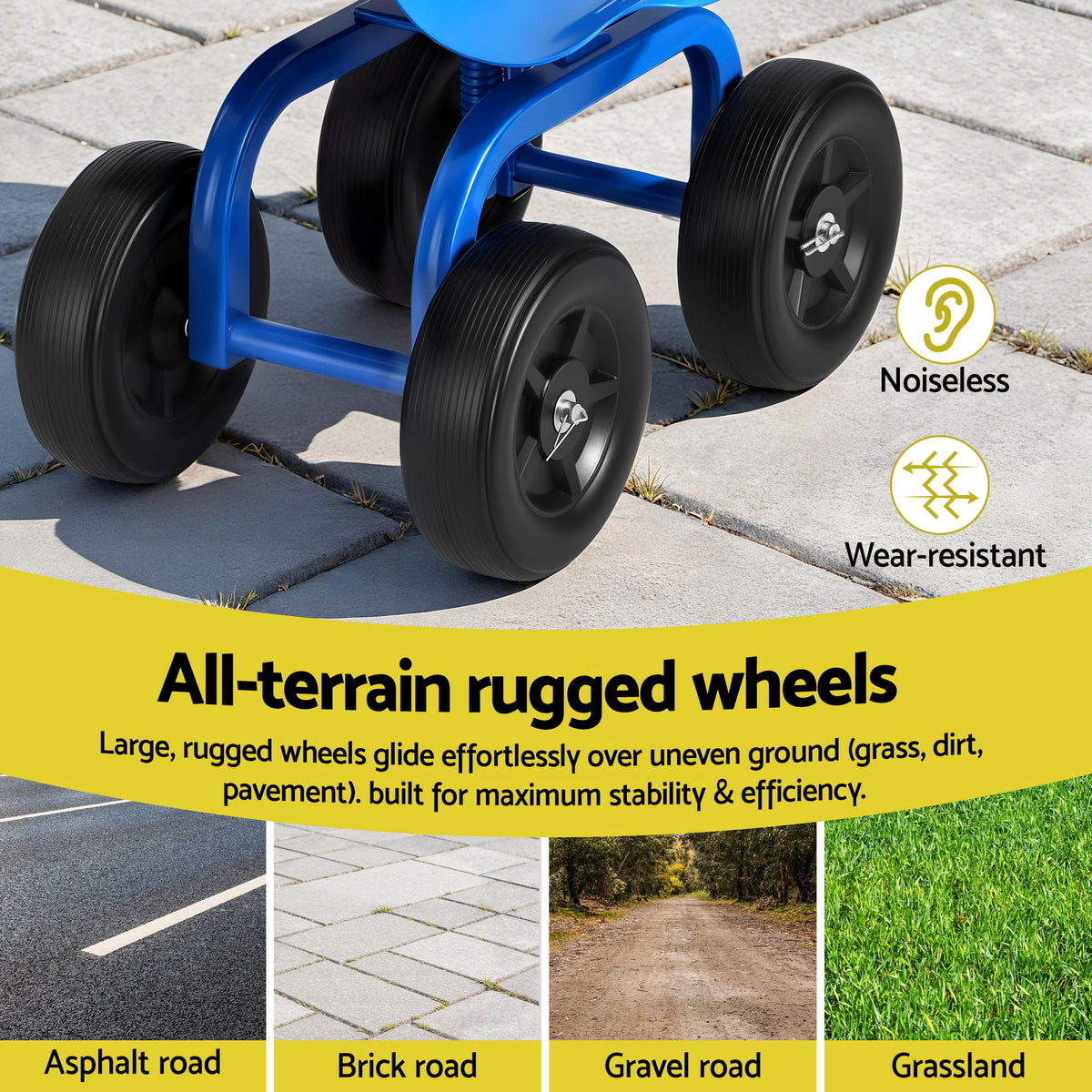 Gardeon Garden Seat 360 Swivel Rolling Adjustable Height Work Scooter Cart Wheels Heavy Duty 150kg-Baby & Kids > Kid&