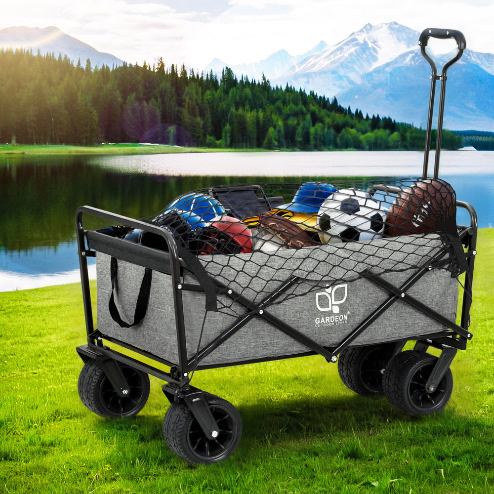 Gardeon Garden Cart with Cargo Net Grey-Furniture > Outdoor > Outdoor Storage Boxes-PEROZ Accessories