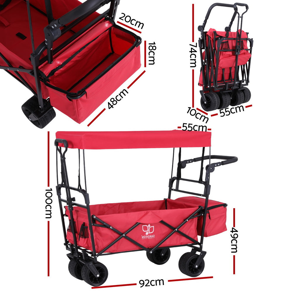 Gardeon Garden Cart with Removable Canopy Red-Furniture > Dining > Kitchen & Dining Trolleys-PEROZ Accessories
