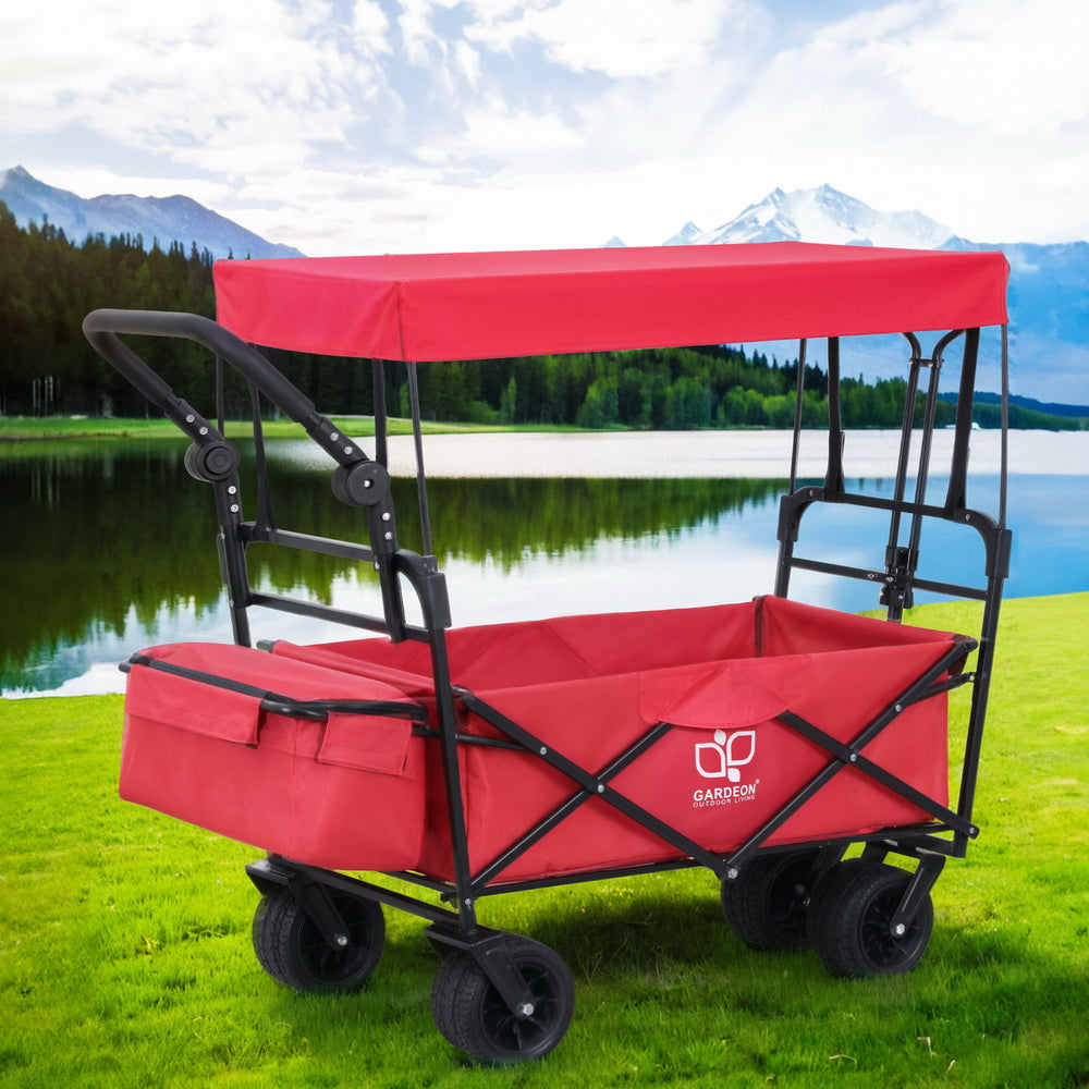 Gardeon Garden Cart with Removable Canopy Red-Furniture > Dining > Kitchen & Dining Trolleys-PEROZ Accessories