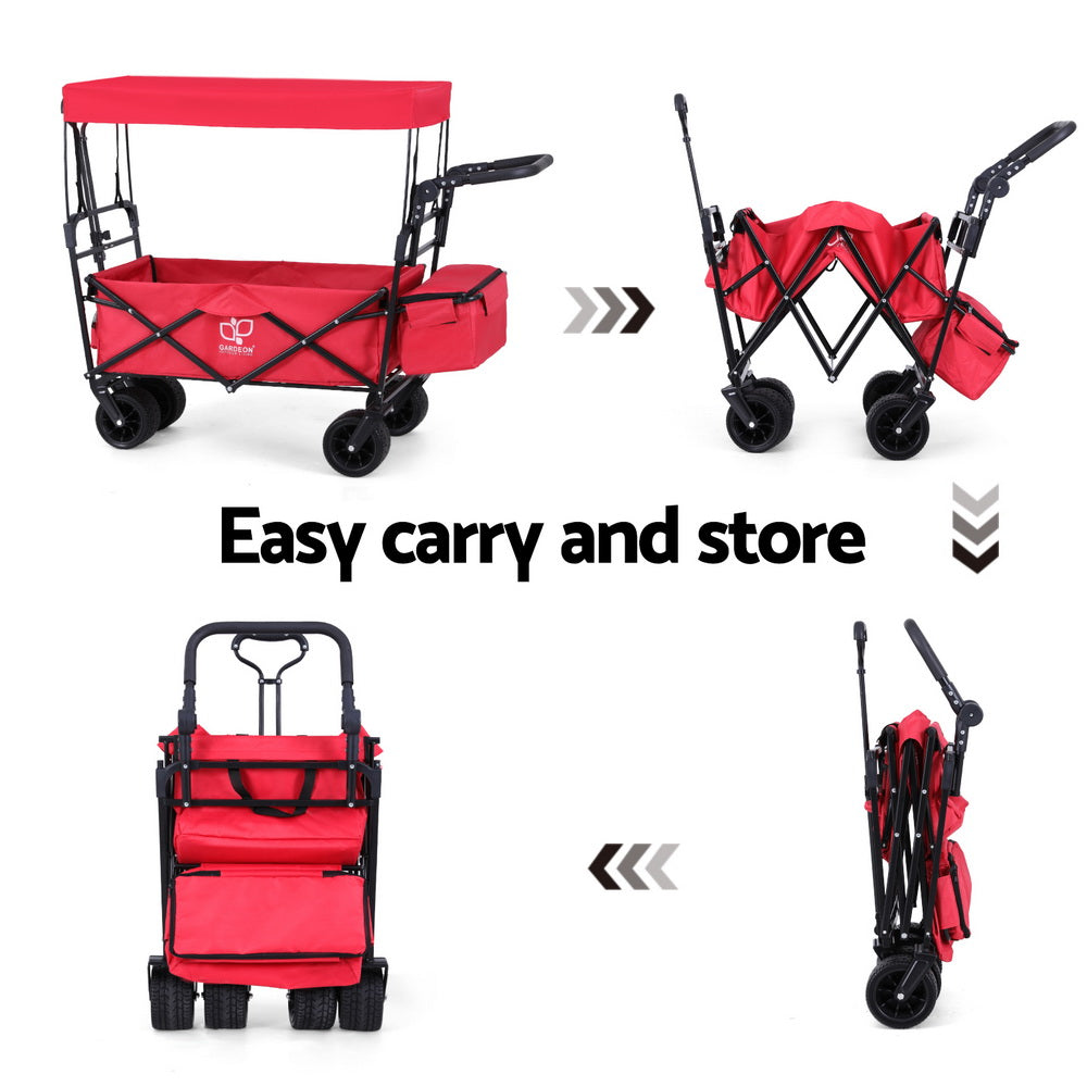 Gardeon Garden Cart with Removable Canopy Red-Furniture > Dining > Kitchen & Dining Trolleys-PEROZ Accessories