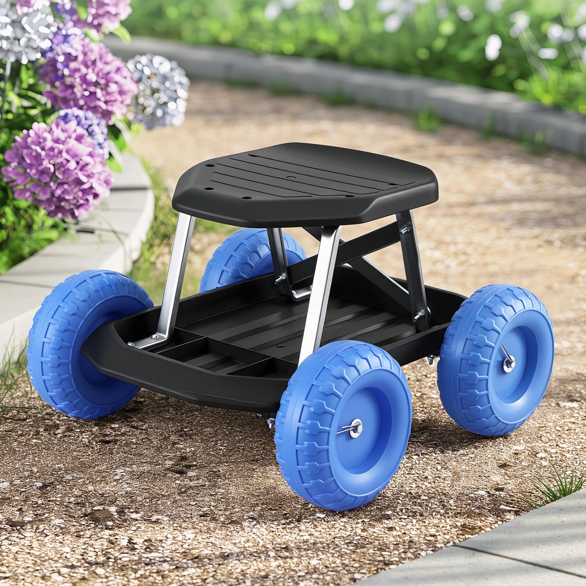 Gardeon Garden Cart Seat with Wheels, Rolling Work Stool with Tool Storage Tray, 440lbs (200kg) Heavy Duty Capacity Garden Stool for Outdoor Yard Work, Car Detailing, and Garage Maintenance, Blue/Black-Baby & Kids > Kid&