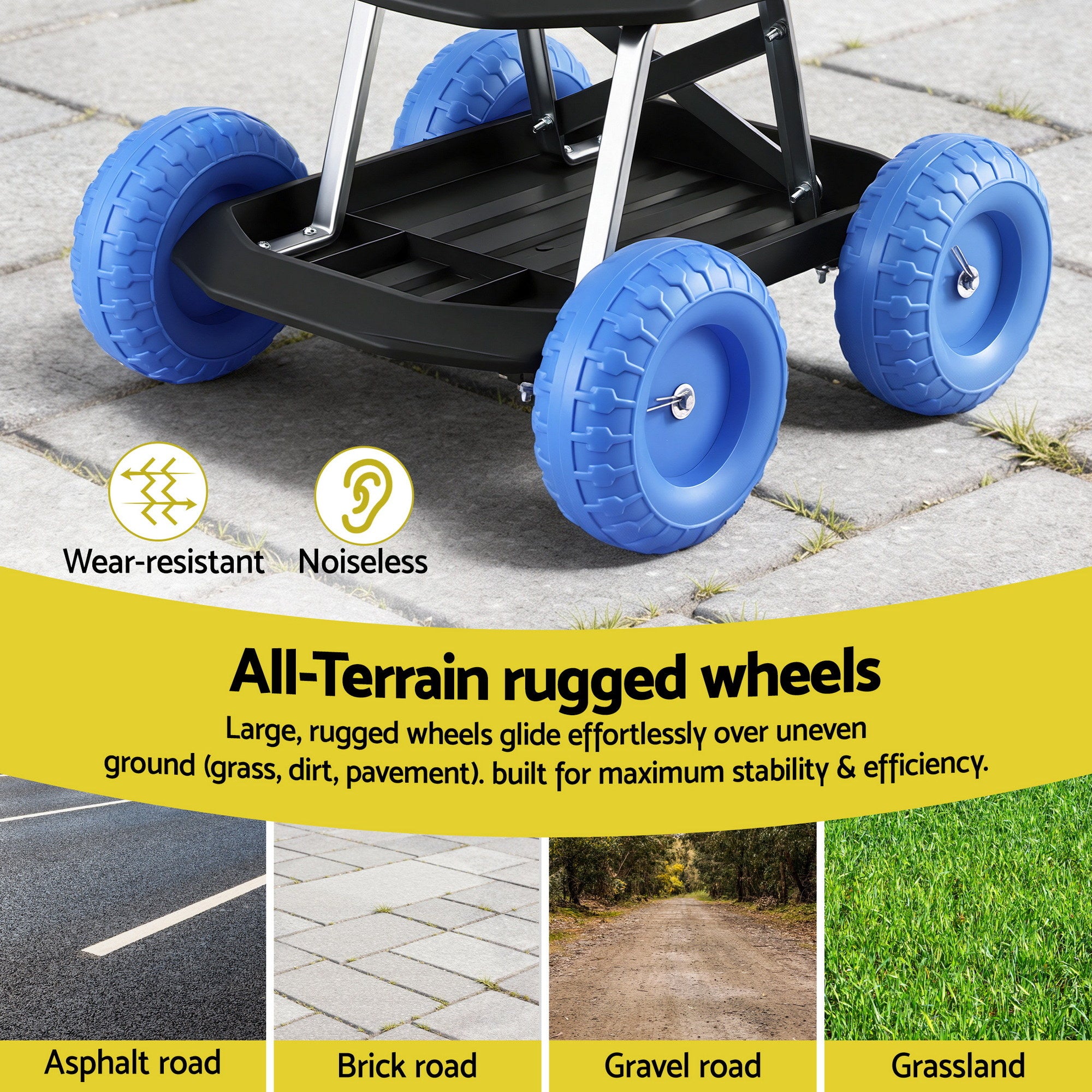Gardeon Garden Cart Seat with Wheels, Rolling Work Stool with Tool Storage Tray, 440lbs (200kg) Heavy Duty Capacity Garden Stool for Outdoor Yard Work, Car Detailing, and Garage Maintenance, Blue/Black-Baby & Kids > Kid&