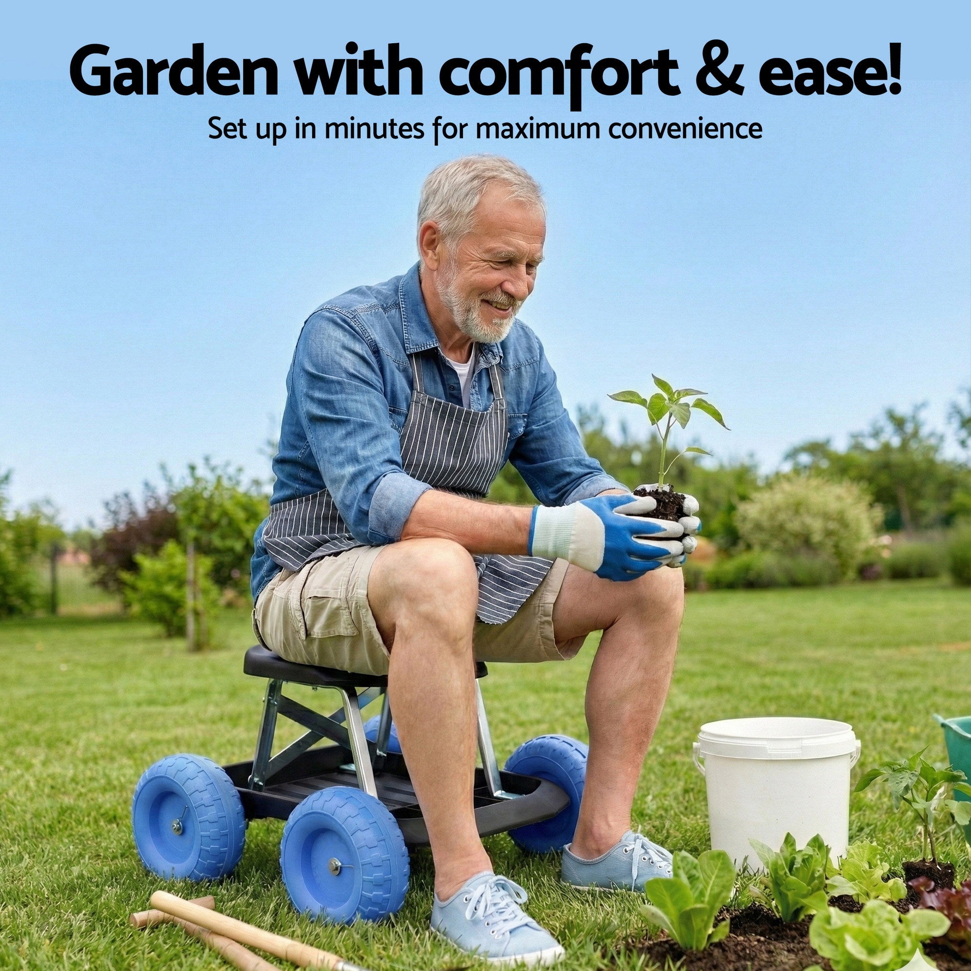 Gardeon Garden Cart Seat with Wheels, Rolling Work Stool with Tool Storage Tray, 440lbs (200kg) Heavy Duty Capacity Garden Stool for Outdoor Yard Work, Car Detailing, and Garage Maintenance, Blue/Black-Baby & Kids > Kid&