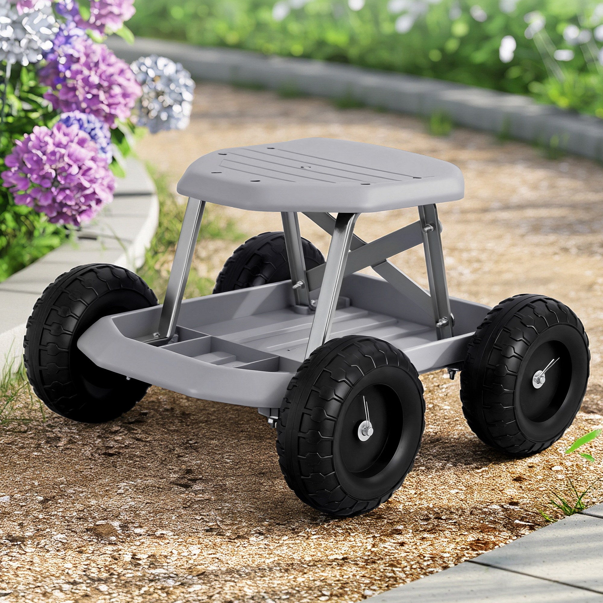Gardeon Garden Cart Seat with Wheels, Rolling Work Stool with Tool Storage Tray, 440lbs (200kg) Heavy Duty Capacity Garden Stool for Outdoor Yard Work, Car Detailing, and Garage Maintenance, Grey/Black-Baby & Kids > Kid&