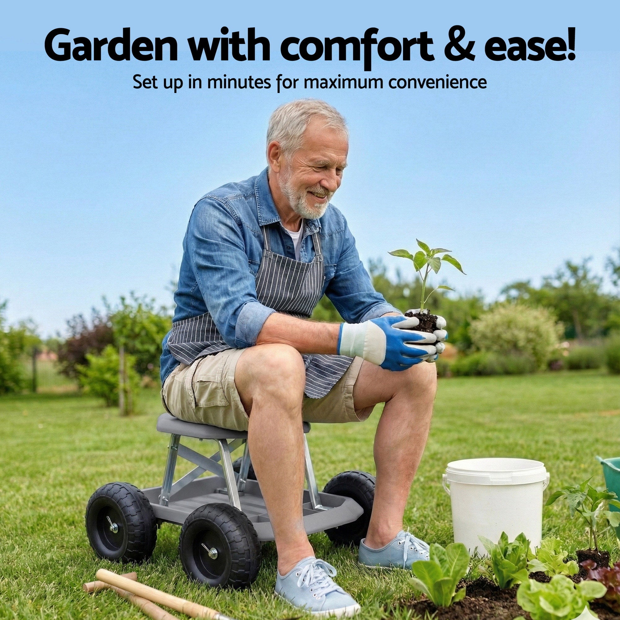 Gardeon Garden Cart Seat with Wheels, Rolling Work Stool with Tool Storage Tray, 440lbs (200kg) Heavy Duty Capacity Garden Stool for Outdoor Yard Work, Car Detailing, and Garage Maintenance, Grey/Black-Baby & Kids > Kid&