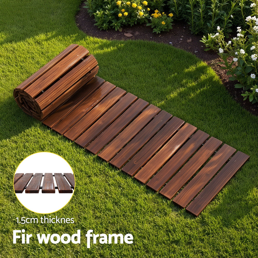 Gardeon 8FT Wooden Garden Pathway Roll-Out Straight Walkway Outdoor Backyard Charcoal Brown-Home & Garden > Decor > Garden Ornaments-PEROZ Accessories