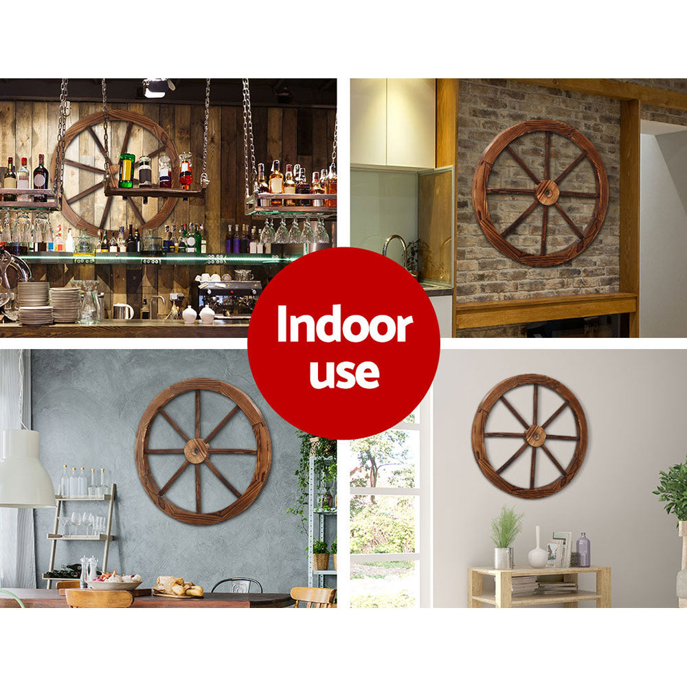 Gardeon Garden Decor Outdoor Ornament 2X Wooden Wagon Wheel-Outdoor Decorations-PEROZ Accessories