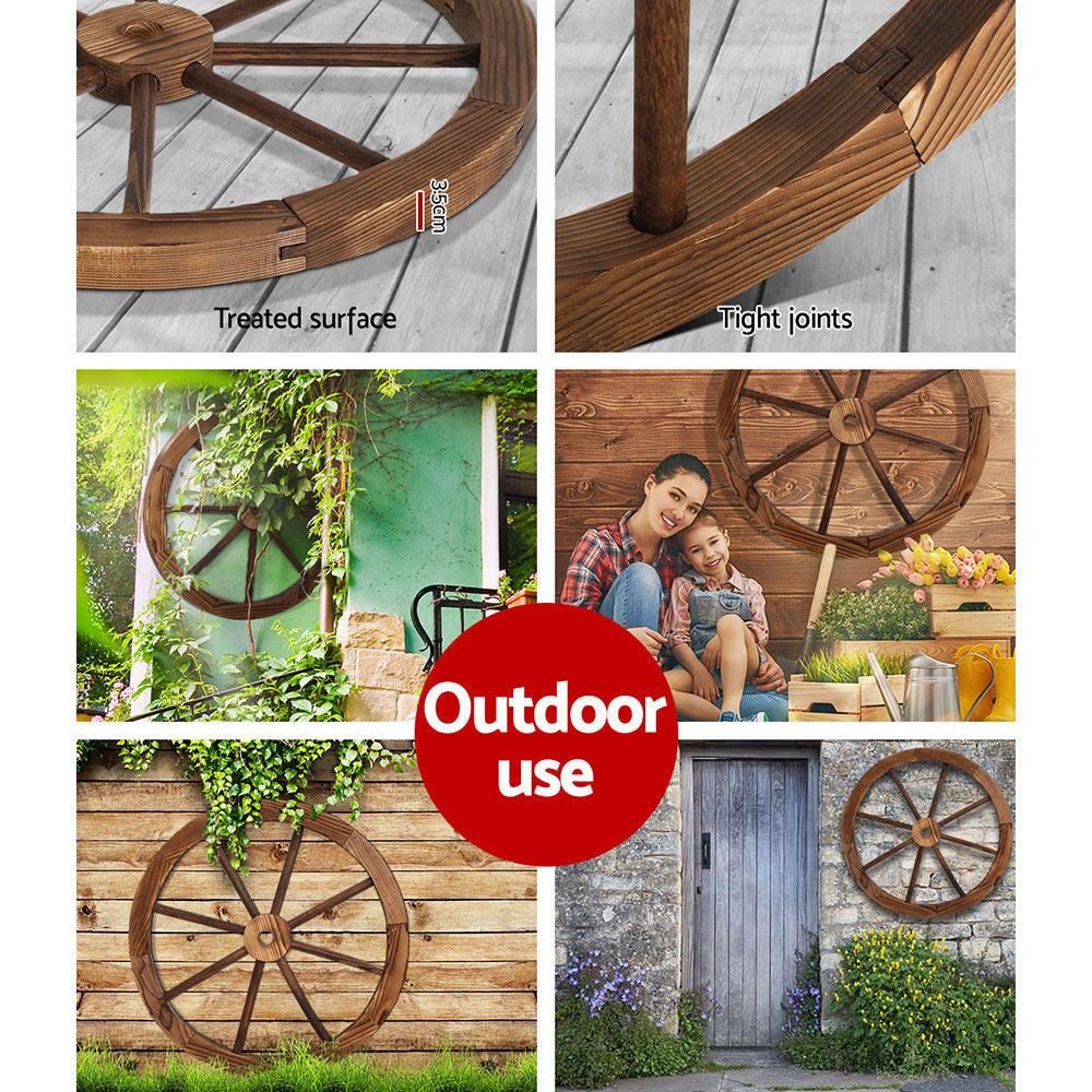 Gardeon Garden Decor Outdoor Ornament 2X Wooden Wagon Wheel-Outdoor Decorations-PEROZ Accessories