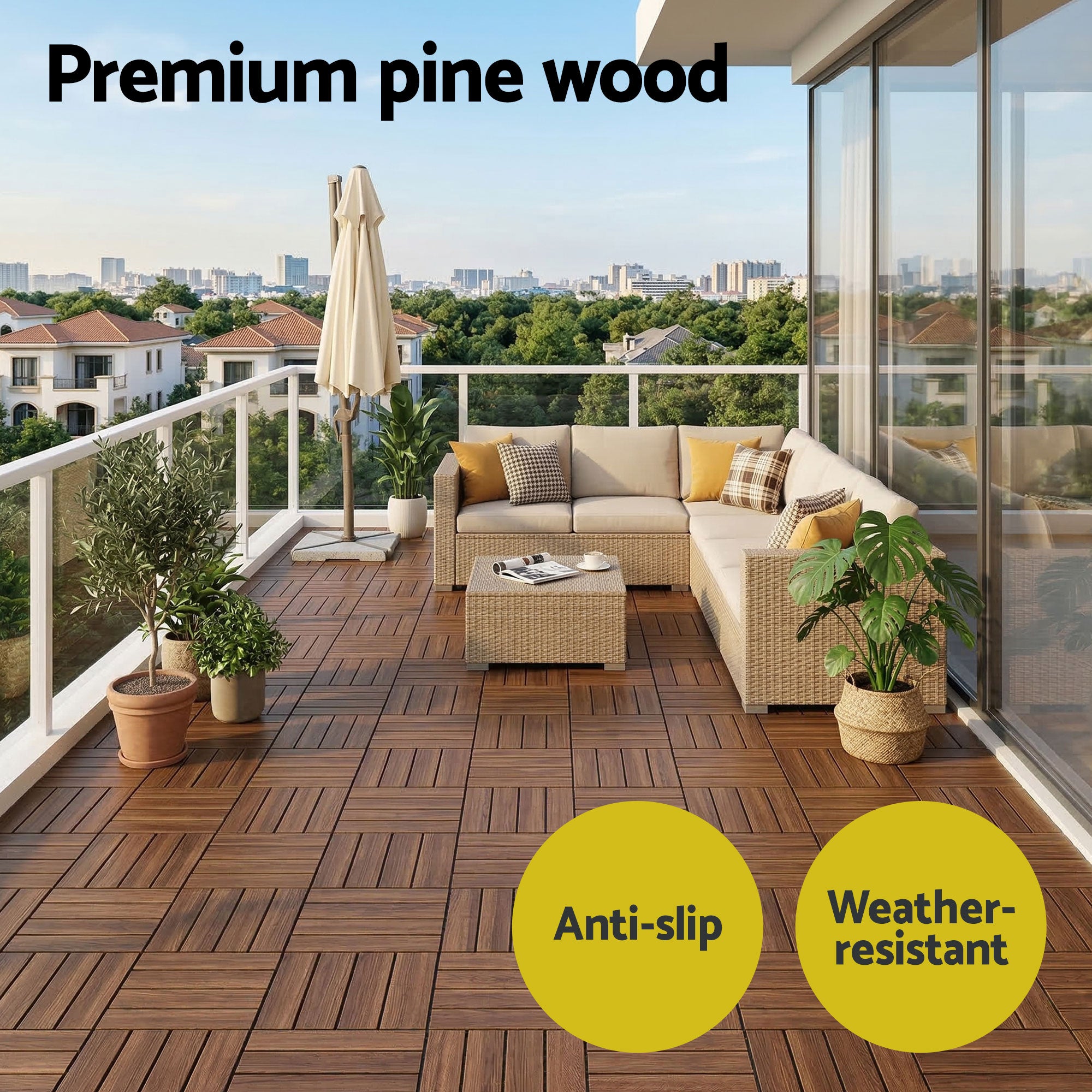 Gardeon 27PCS Wood Deck Tiles 30x30cm Interlocking Floor Tiles for Patio Balcony Garden-Home & Garden > DIY > Flooring-PEROZ Accessories