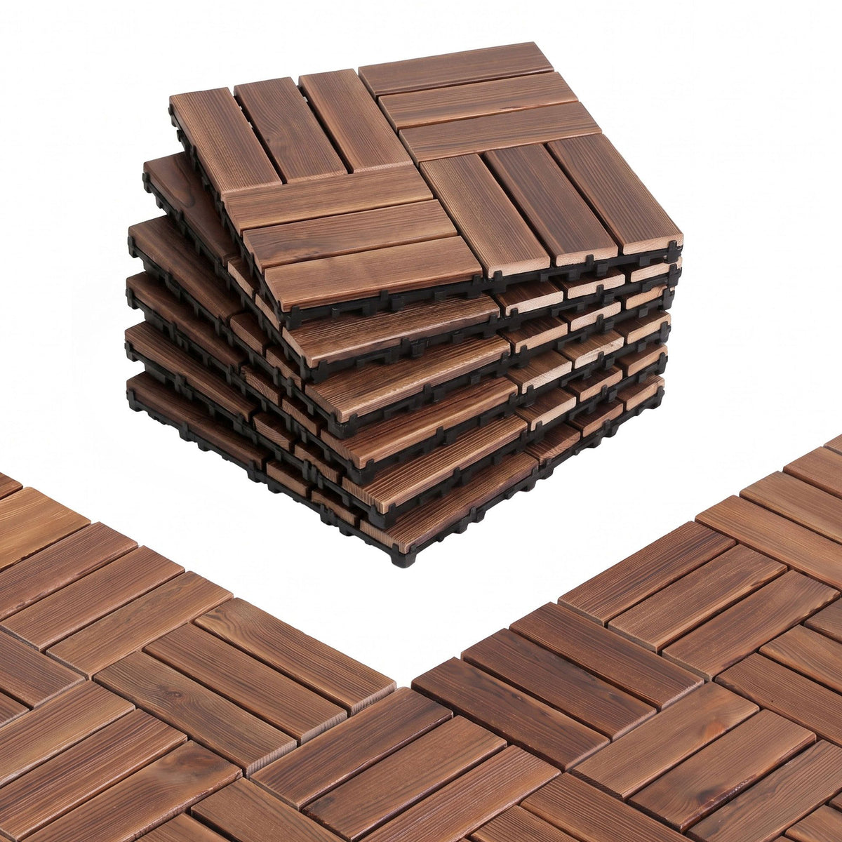 Gardeon 27PCS Wood Deck Tiles 30x30cm Interlocking Floor Tiles Pine Brown-Home & Garden > DIY > Flooring-PEROZ Accessories