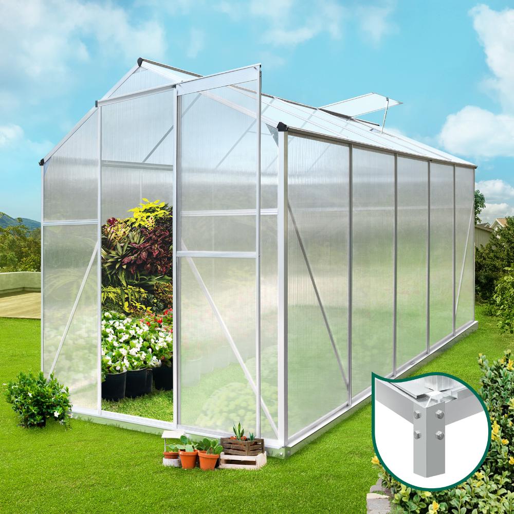 Livsip Greenhouse Aluminium Green House Shed Base Polycarbonate Walk in 3.1x1.9M-Greenhouse-PEROZ Accessories