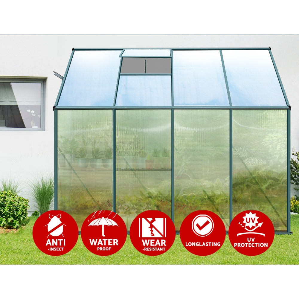 Green Fingers Greenhouse 2.52x1.27x2.13M Lean-to Aluminium Polycarbonate Green House Garden Shed-Home & Garden > Green Houses-PEROZ Accessories