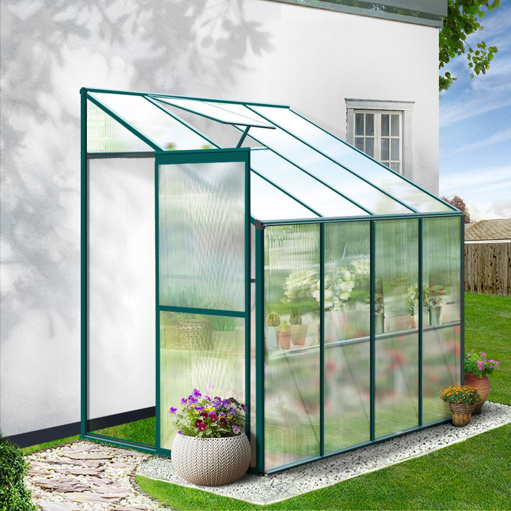 Green Fingers Greenhouse 2.52x1.27x2.13M Lean-to Aluminium Polycarbonate Green House Garden Shed-Home & Garden > Green Houses-PEROZ Accessories