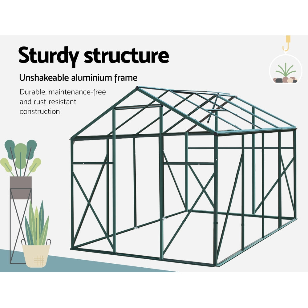 Green Fingers Greenhouse 2.52x1.9x1.83M Aluminium Polycarbonate Green House Garden Shed-Home & Garden > Green Houses-PEROZ Accessories