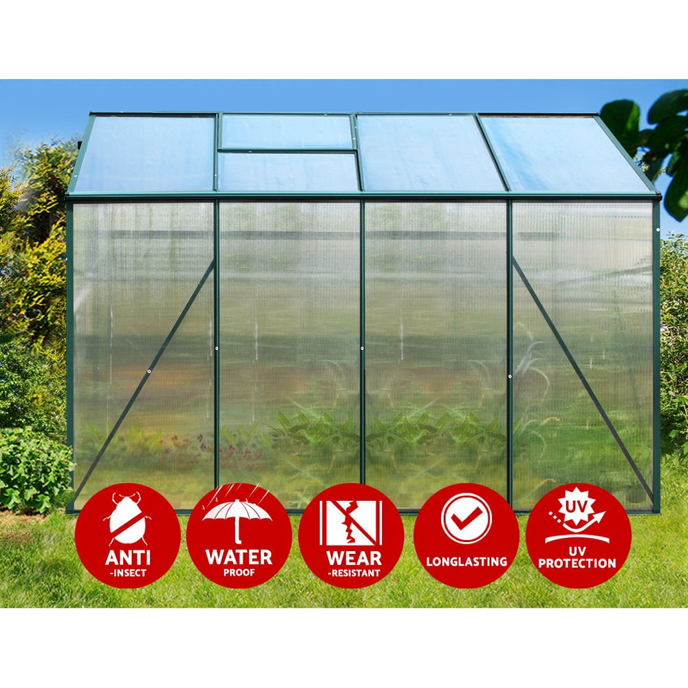 Green Fingers Greenhouse 2.52x1.9x1.83M Aluminium Polycarbonate Green House Garden Shed-Home & Garden > Green Houses-PEROZ Accessories