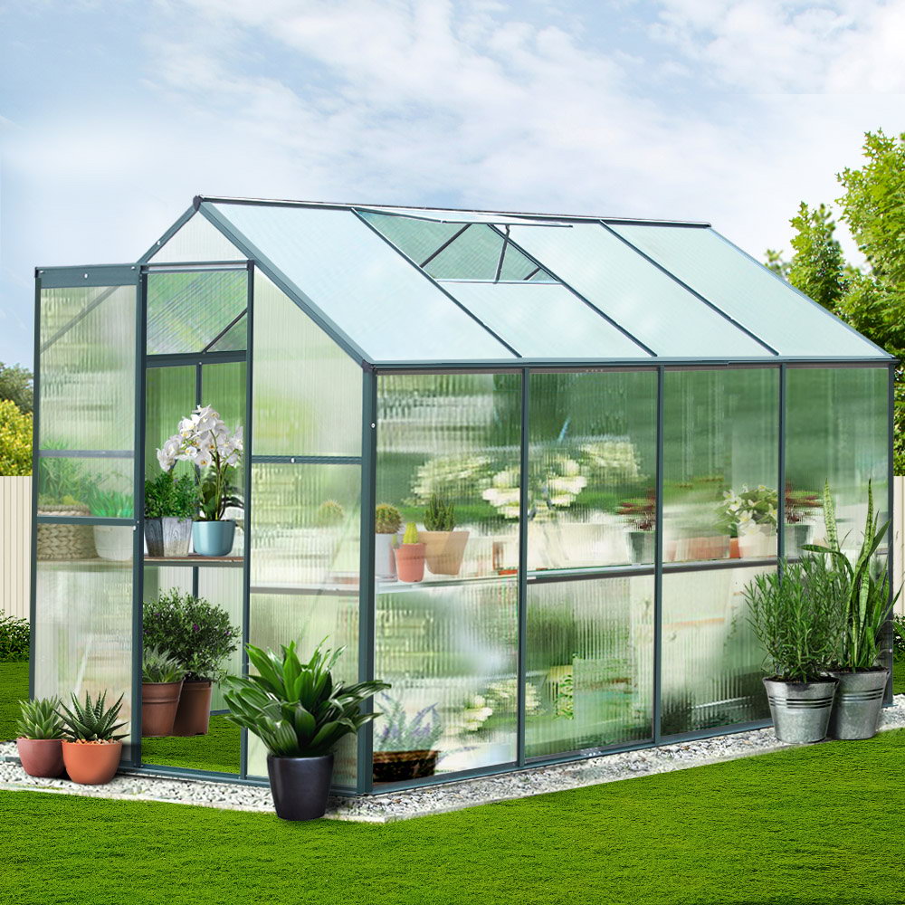 Green Fingers Greenhouse 2.52x1.9x1.83M Aluminium Polycarbonate Green House Garden Shed-Home & Garden > Green Houses-PEROZ Accessories