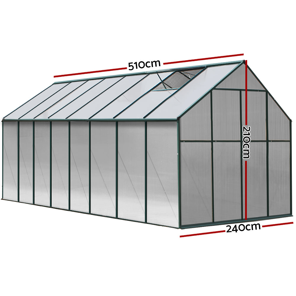 Green Fingers Greenhouse 5.1x2.44x2.1M Aluminium Polycarbonate Green House Garden Shed-Home & Garden > Green Houses-PEROZ Accessories