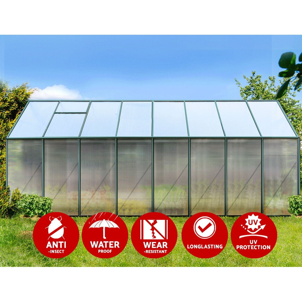 Green Fingers Greenhouse 5.1x2.44x2.1M Aluminium Polycarbonate Green House Garden Shed-Home & Garden > Green Houses-PEROZ Accessories