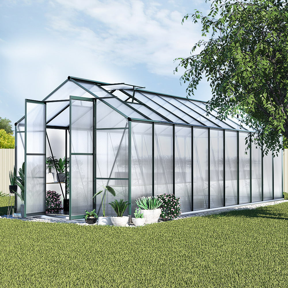 Green Fingers Greenhouse 6.3x2.44x2.1M Aluminium Polycarbonate Green House Garden Shed-Home & Garden > Green Houses-PEROZ Accessories